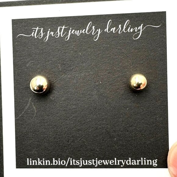 Womens Earrings 14K Yellow Gold Ball Pierced Studs Gift Idea for Her Estate - Picture 4 of 4